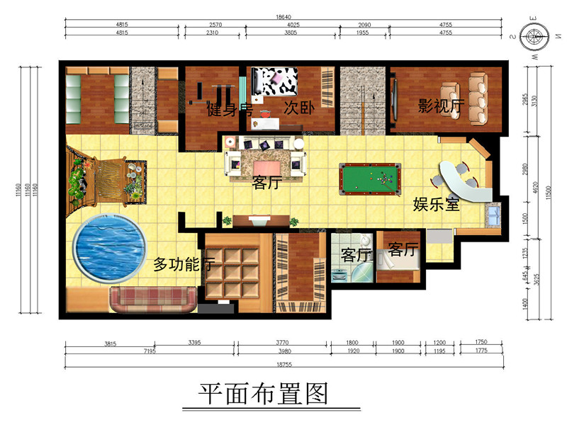 地下一层彩色平面布局图